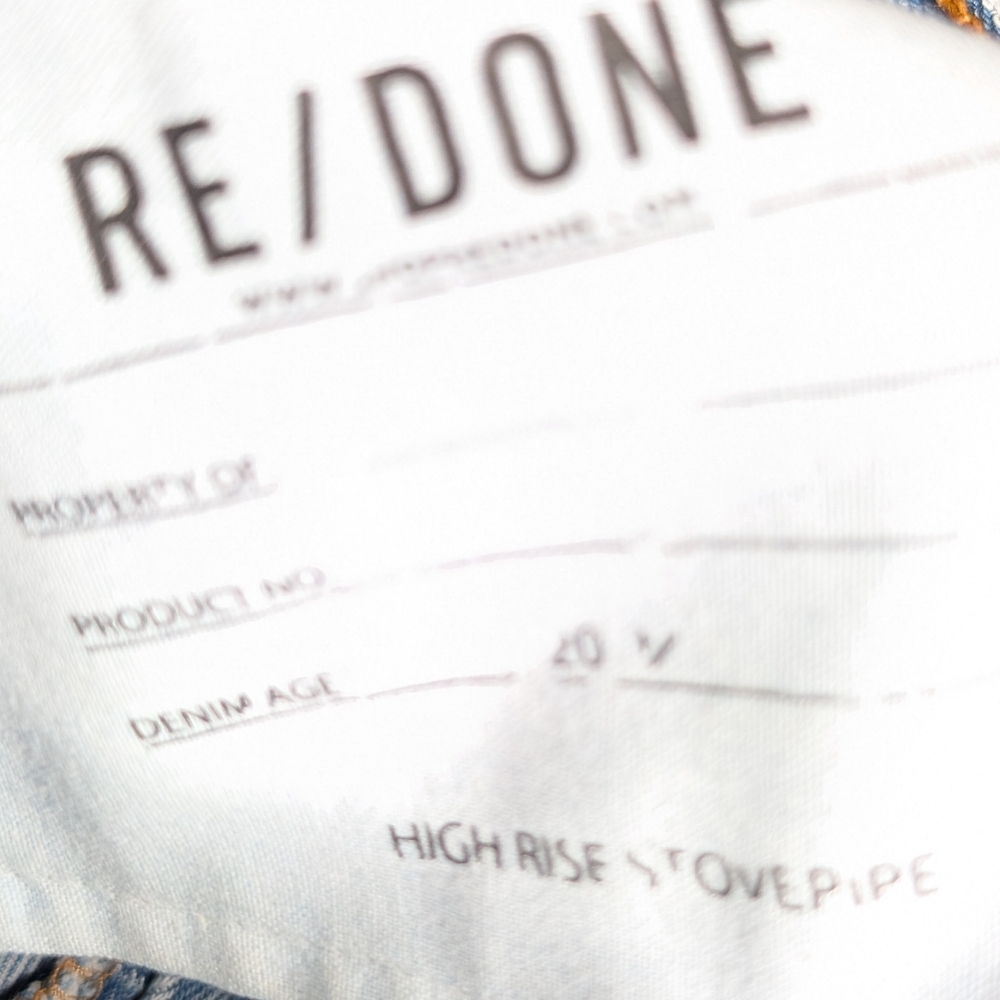Re/Done Levi's High Rise Stove Pipe Jeans Denim Indigo Cotton Raw Hem - Picture 12 of 12